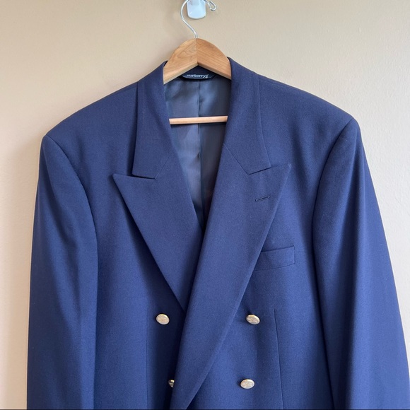 Vintage BURBERRY Men’s Navy Double Breasted Sports Coat Made in USA - Picture 2 of 10
